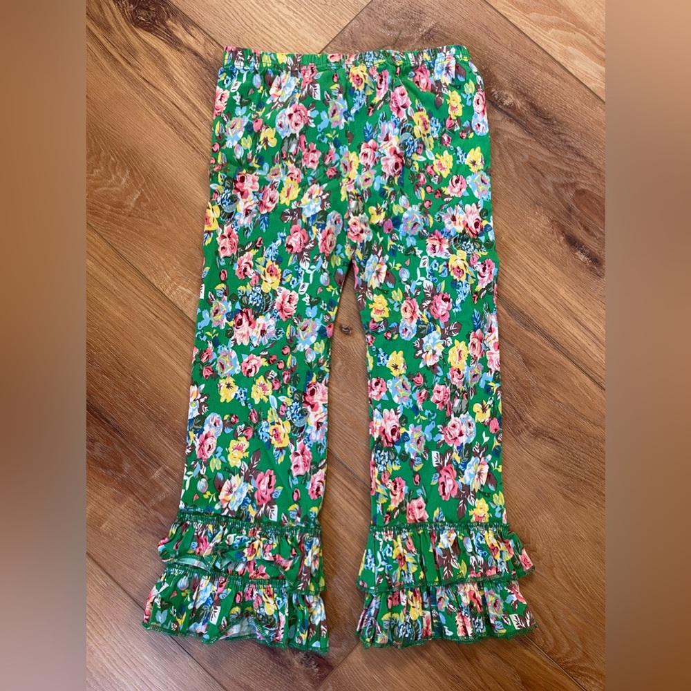 Boutique Green Floral Ruffle Pants sz 4